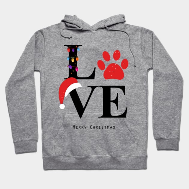 Love text with paw print and colorful light bulb.merry christmas Hoodie by stark.shop